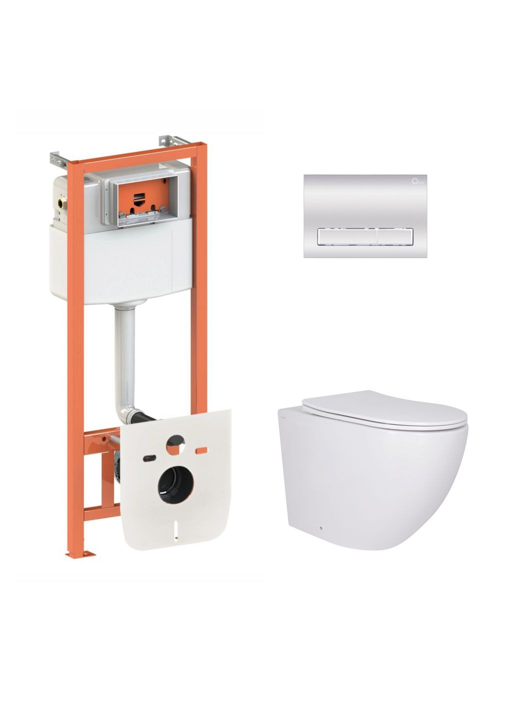 Готовое решение для ванной комнаты: подвесной унитаз Robin 520x365x365 + комплект установки Nest 4 в 1 (линейная клавиша Chrome) Qtap QT13332381AW47504 (337514849)