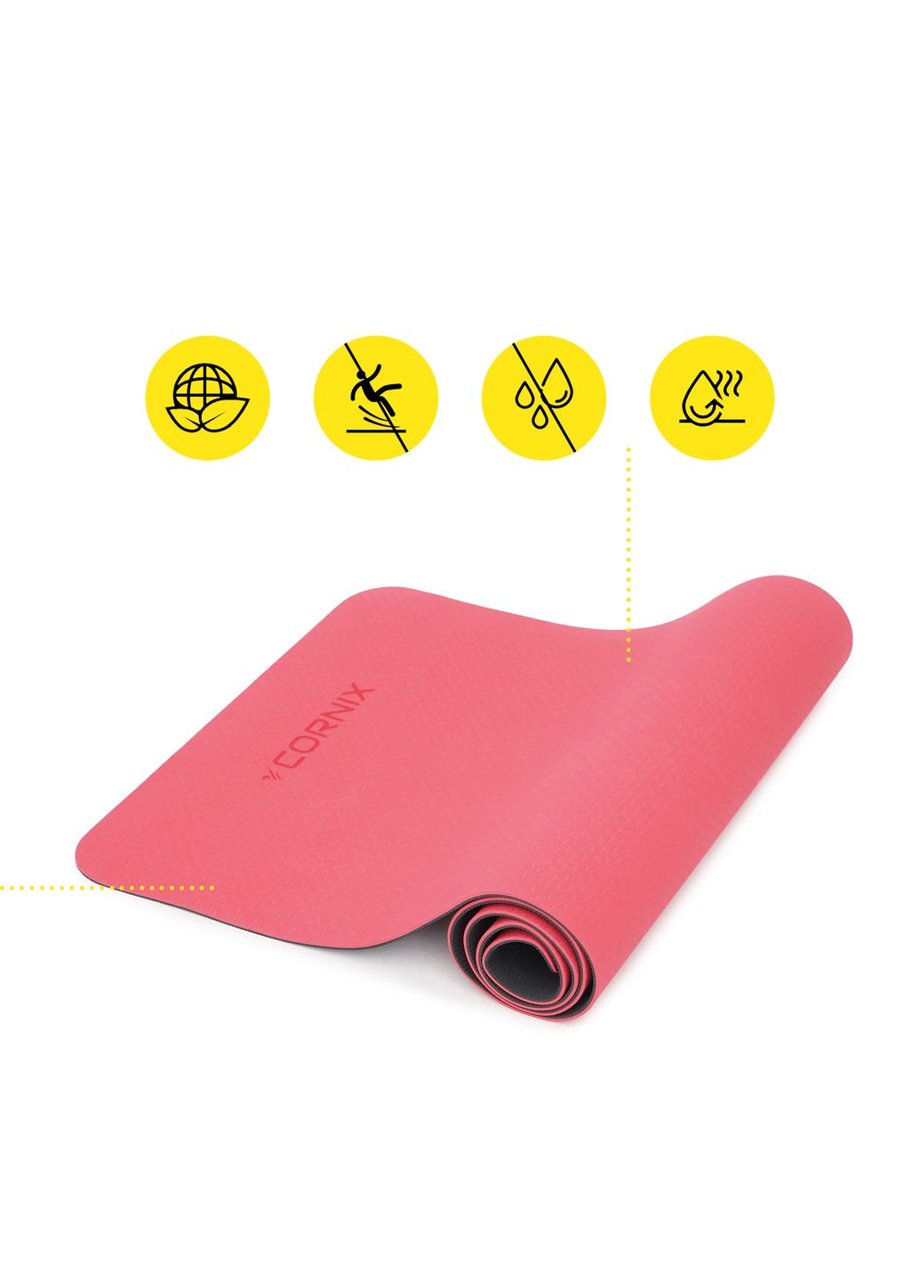 Коврик спортивный TPE 183 x 61 x 0.6 cм для йоги и фитнеса Red/Black Cornix XR-0006 (275654256)
