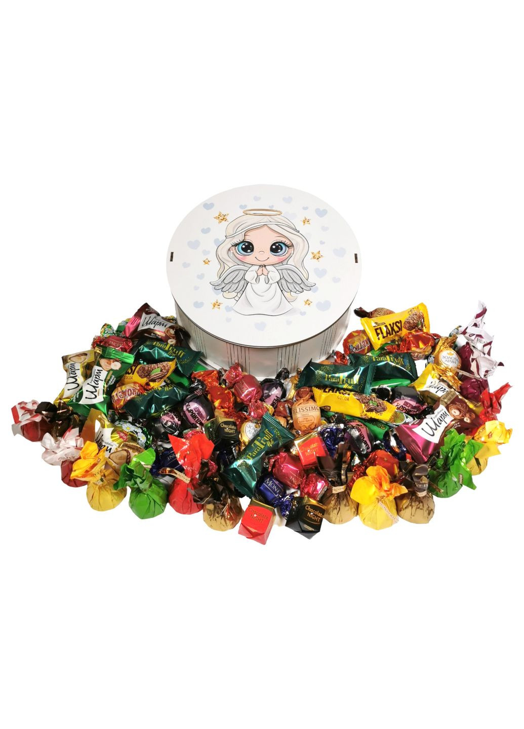 Подарок №30/22 "Ангел добра" 1 кг (21х21х9 см, в деревянной коробке) Унікальна цукерка (372656270)