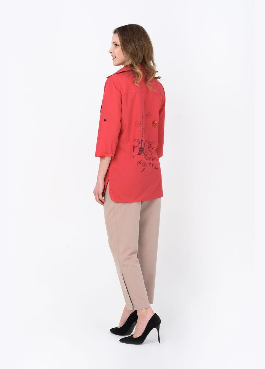 Розовая коттоновая женская рубашка коралловая с вышивкой mkrm1252-2 Modna KAZKA