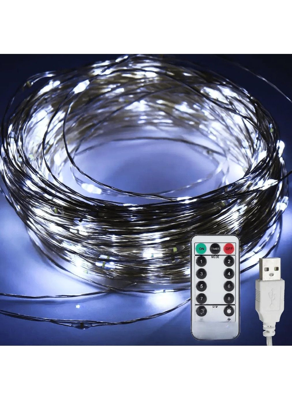 Світлодіодна кімнатна гірлянда крапля роси нитка з роботою від USB пультом управління 50 м 500LED (478590-Prob) Холодна біла Unbranded (307247517)