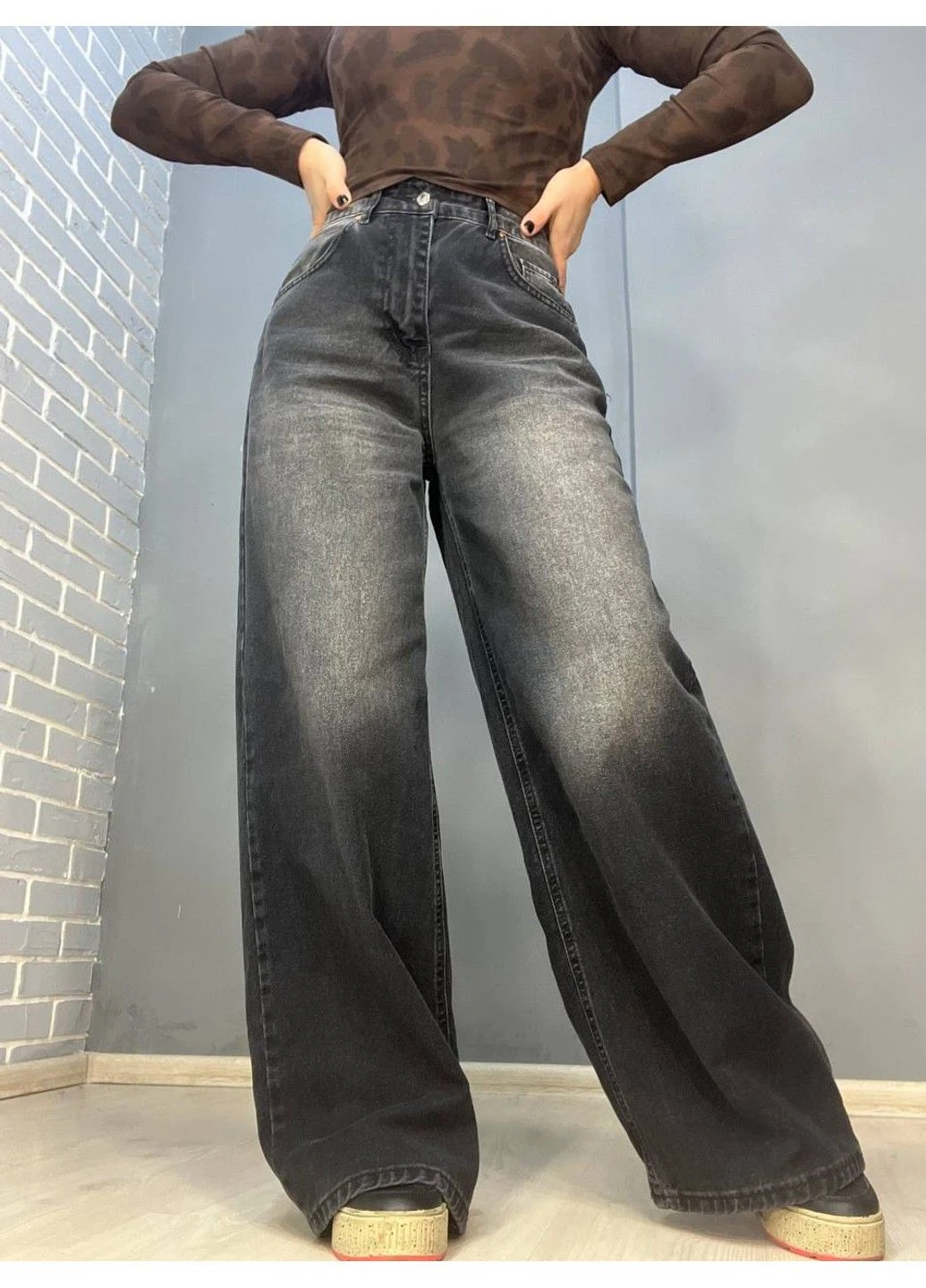 Джинси жіночі 2452 baggy jeans палаццо широкі від стегна варені чорні Its Basic - (315368341)