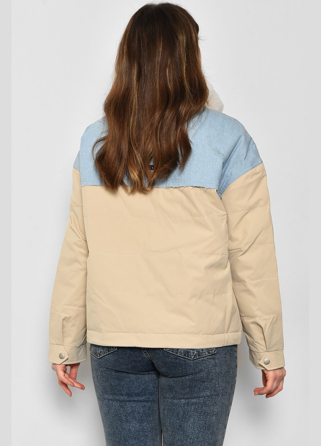 Бежевая демисезонная куртка женская демисезонная бежево-голубого цвета Let's Shop