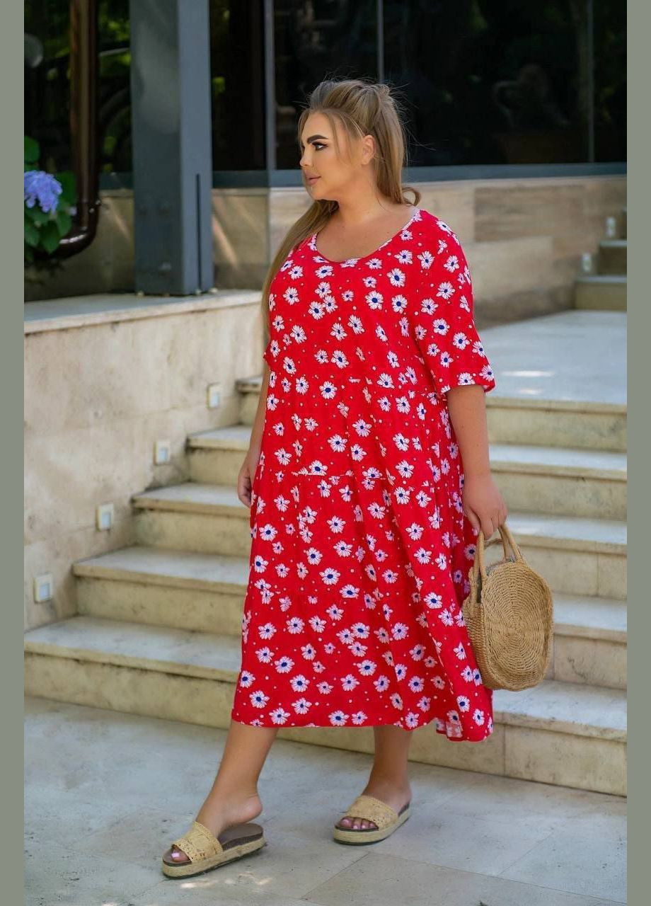 Красное повседневный платье свободное легкое  popluzhnaya