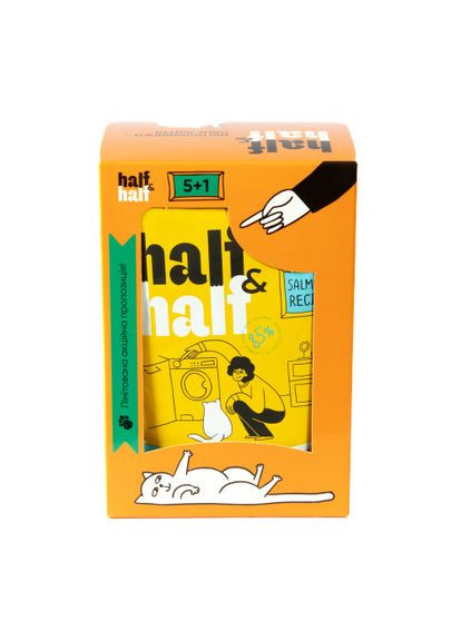 Набір вологих кормів "5+1" для дорослих котів, шматочки з лососем у желе, паучі, 6 шт*100 г Half&Half (364789285)