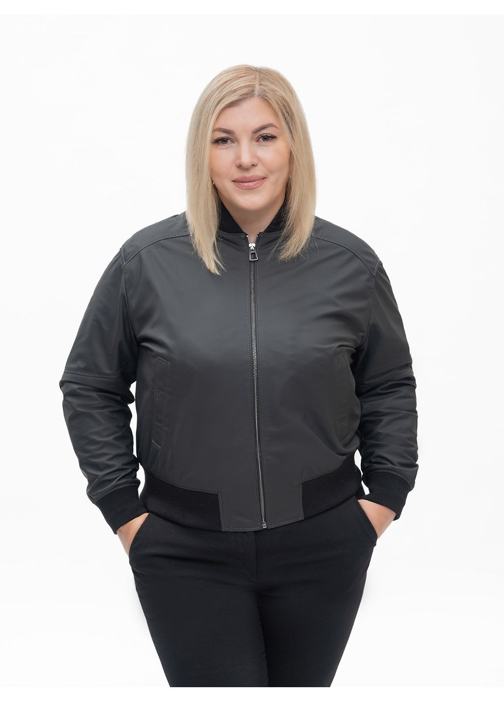 Графитовая демисезонная женская кожаная куртка весна Fabio Monti