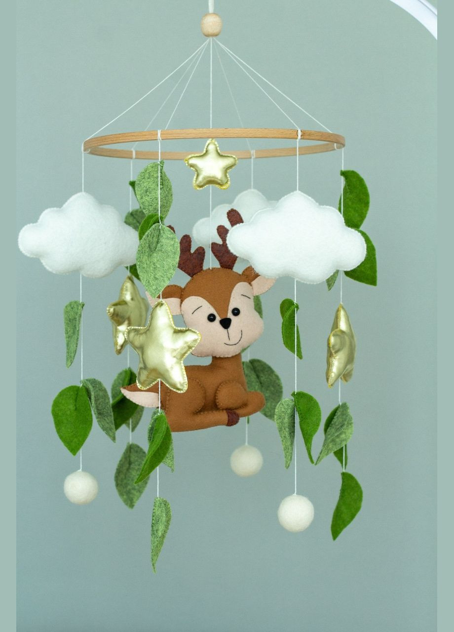 Детский музыкальный мобиль на кроватку для младенцев WooolyWool «Олень» с 35 мелодиями No Brand (342757996)