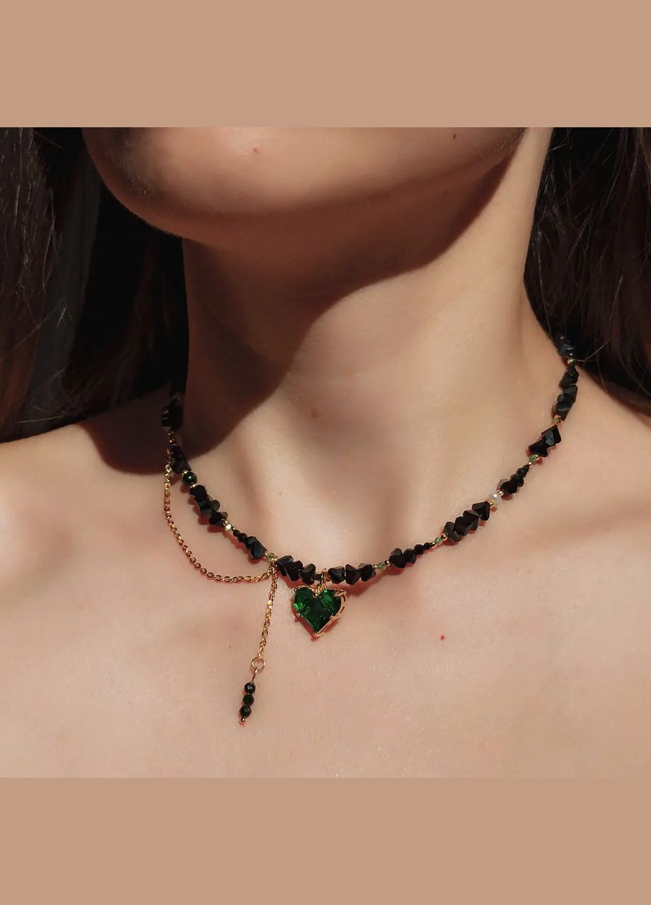 Чокер Чеський Кришталь, Авантюрін, Котяче Око + підвіска Серце, фур-ра гіп-ний сплав колір золото d-5мм+- L-38-43см No Brand кошаче око, авантюрин латунь, скло золото (302972857)