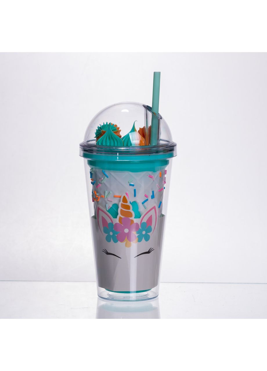 Пластикова склянка з трубочкою та кришкою 400 (мл) багаторазова пластикова склянка Бірюзовий HP-18-1TU Yiwu (369388026)