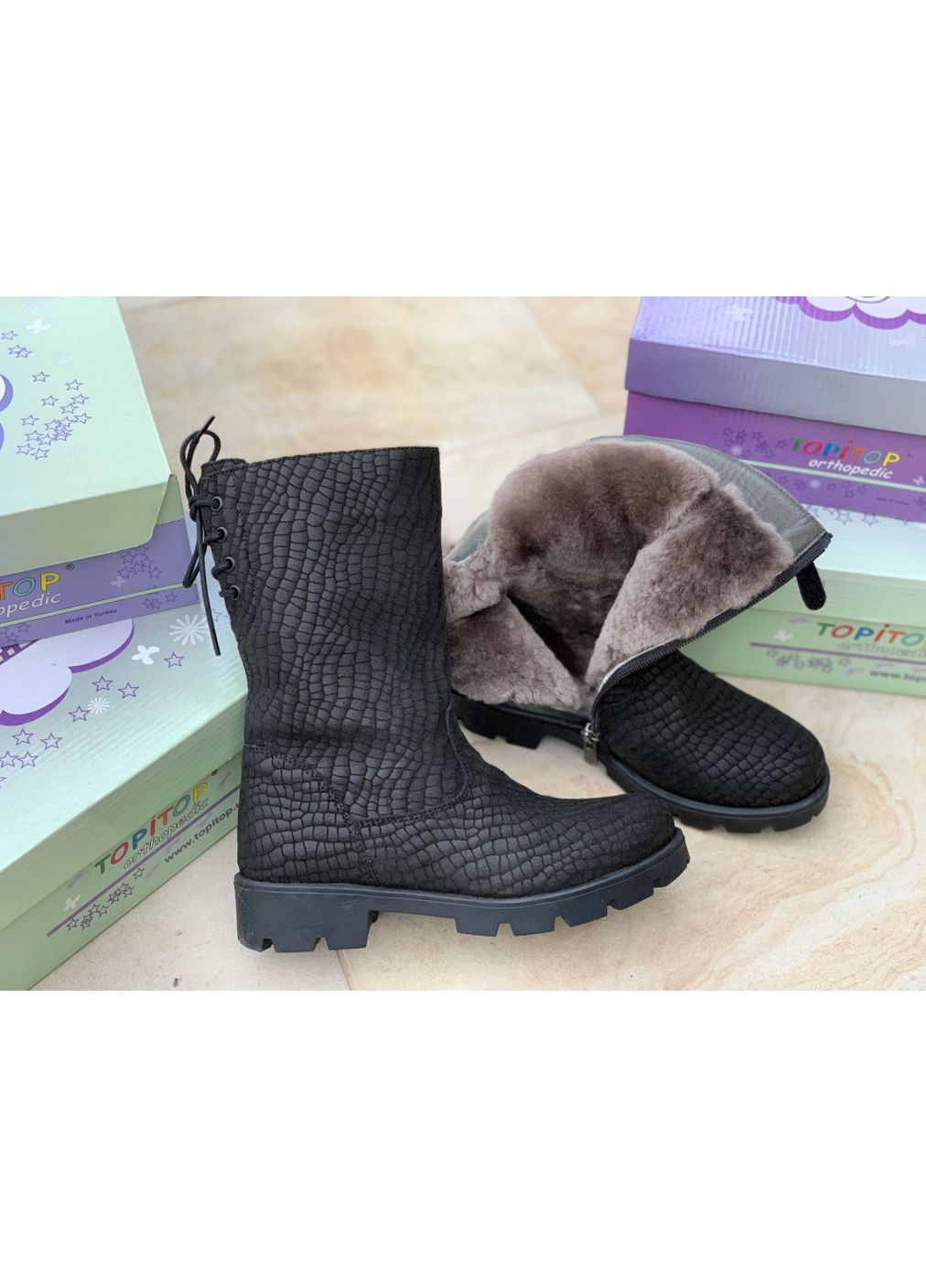 Черные ботинки зимние 2449 для девочек чёрные. размер 31 Topitop