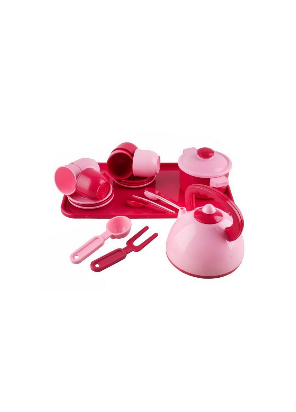Ігровий набір посуду Юніка 70309 (Pink) з чайником, каструлею та тацею Юника (283324824)