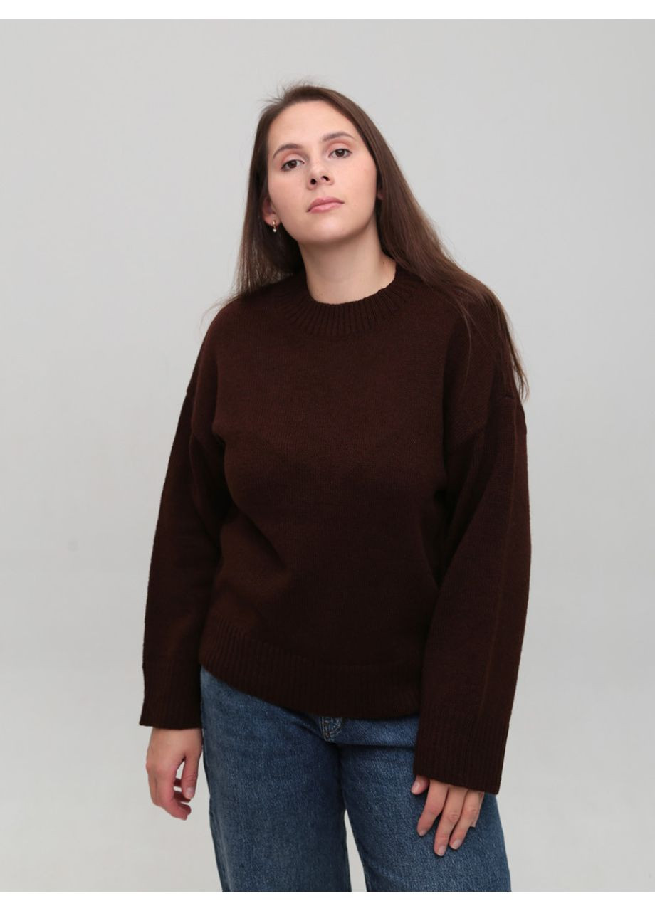 Коричневый зимний свитер женский коричневый теплый укороченный пуловер Karon Вільна