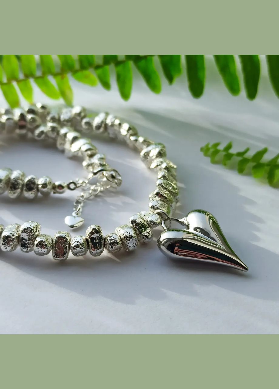 Чокер натуральний камінь Гематит колір античне срібло + підвіска Серце, фур-ра гіп-ний сплав d-8х4мм+- L-37-42см No Brand гематит латунь срібло (315516281)