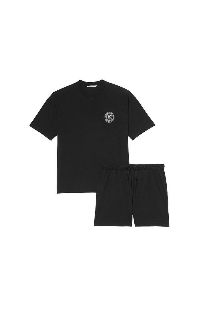 Черная пижама (футболка + шорты) женская 100% cotton short pajama set черная котон Victoria's Secret