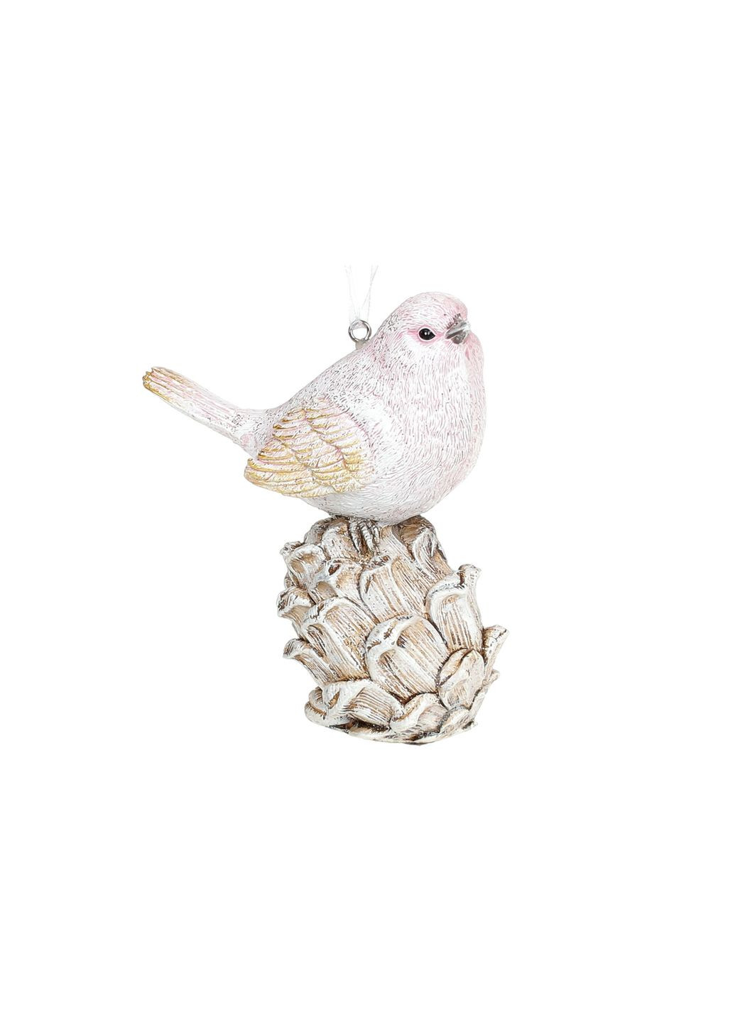 Декоративная подвесная фигурка Птичка на шишке, 12.5см, цвет - бежево-розовый BonaDi (293510532)