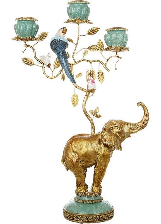 Подсвечник декоративный "Слон с попугаем" 46см, полистоун с цветной эмалью Bona (332666913)