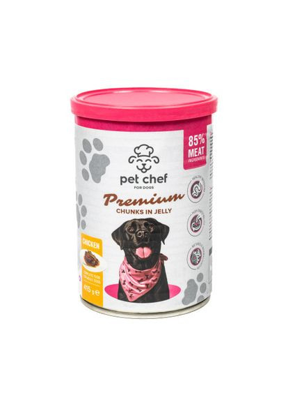 Корм влажный для взрослых собак, кусочки в желе с курицей 415 г (*) Pet Chef (322592725)