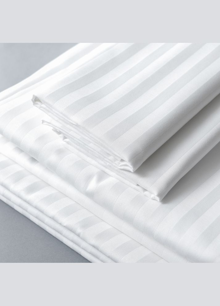 Простирадло полуторне 145х210 см сатин білий в смужку, натуральна тканина бавовна IDEIA (327421816)