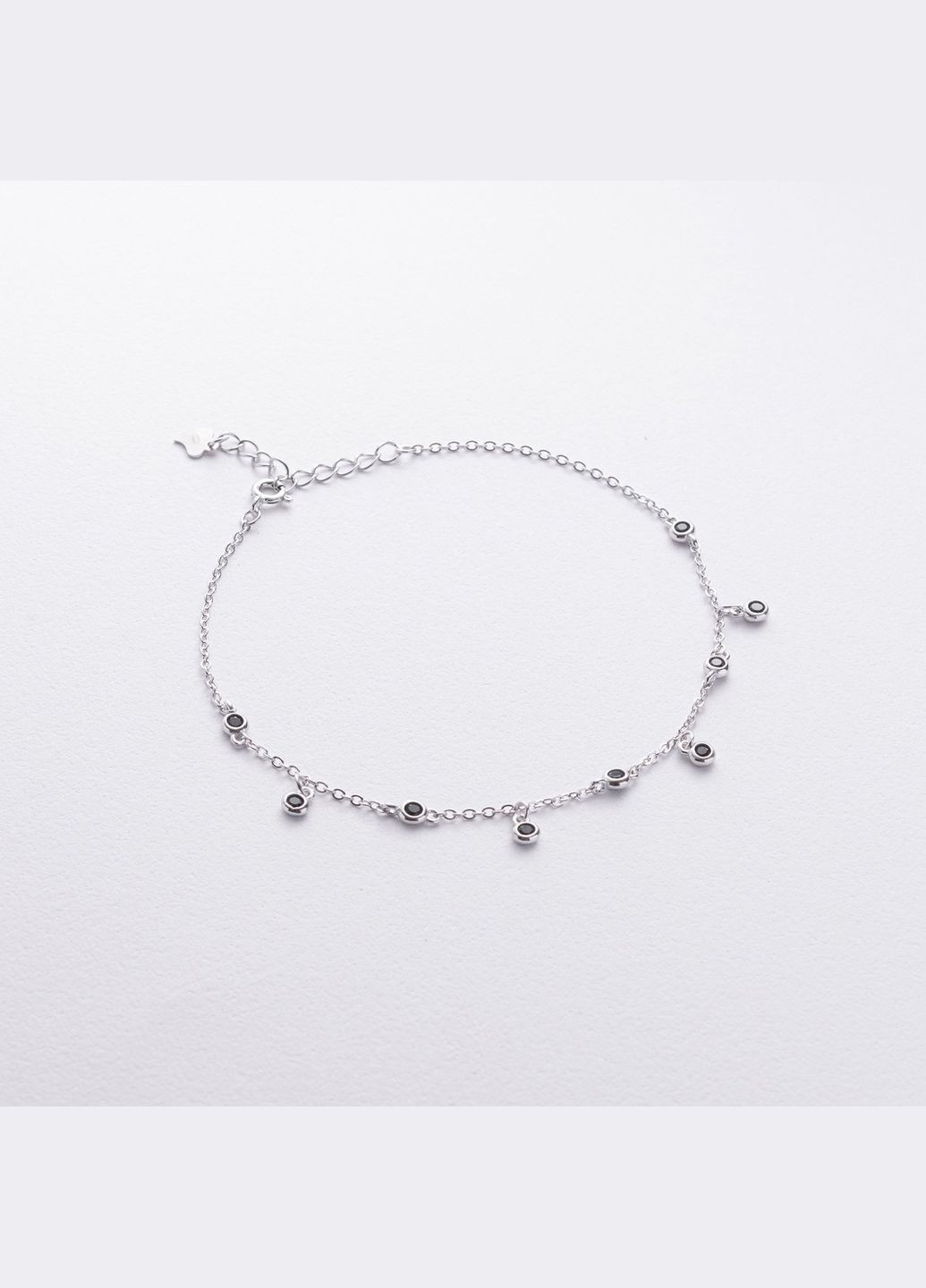 Срібний браслет з чорними фіанітами на ногу 141789 20 Oniks (301906111)