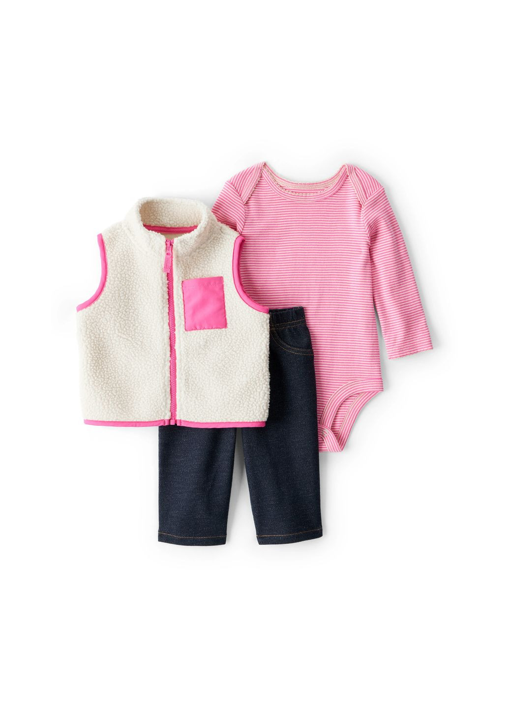 Рожевий демісезонний комплект 3в1 боді, жилет, штани для дівчинки 72-76 см (1u042710_12m) Carter's