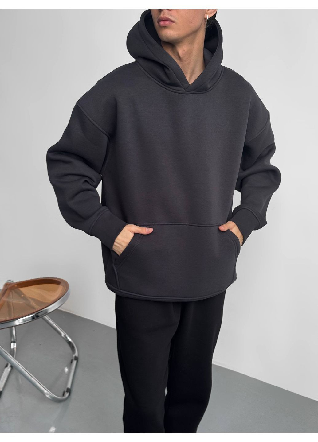 Оверсайз худой унисекс с начесом Over графит No Brand (365769338)