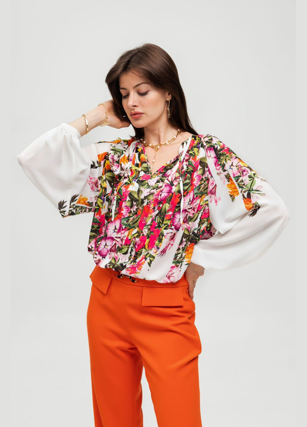 Комбинированная роскошная блуза в цветочный принт - ua50 / eu44 Iren Klairie