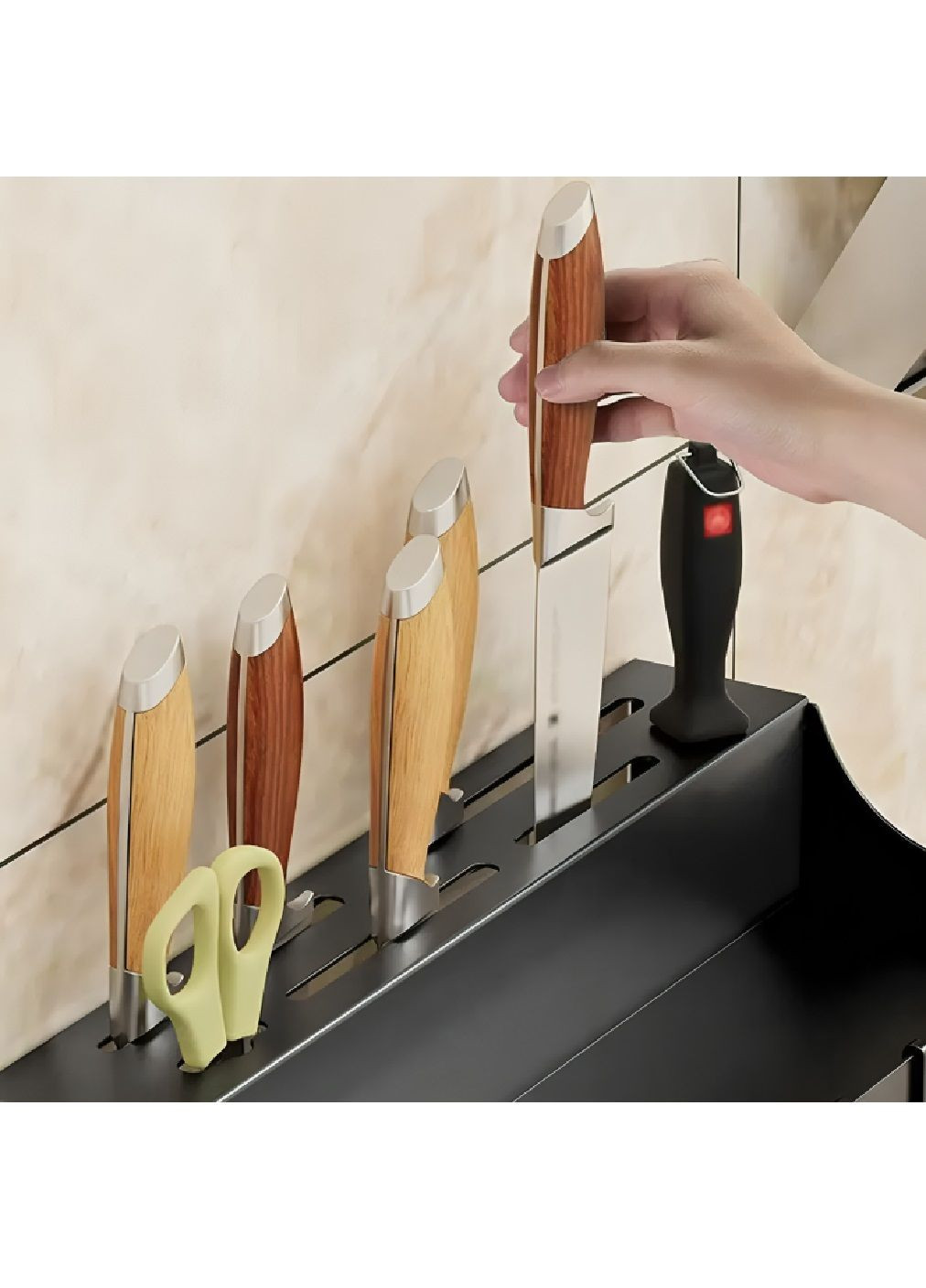 Настінна підвісна металева полиця з гачками для підвішування кухонних приладів 50х30х5,5 см (480910-Prob) Чорний Unbranded (347494927)