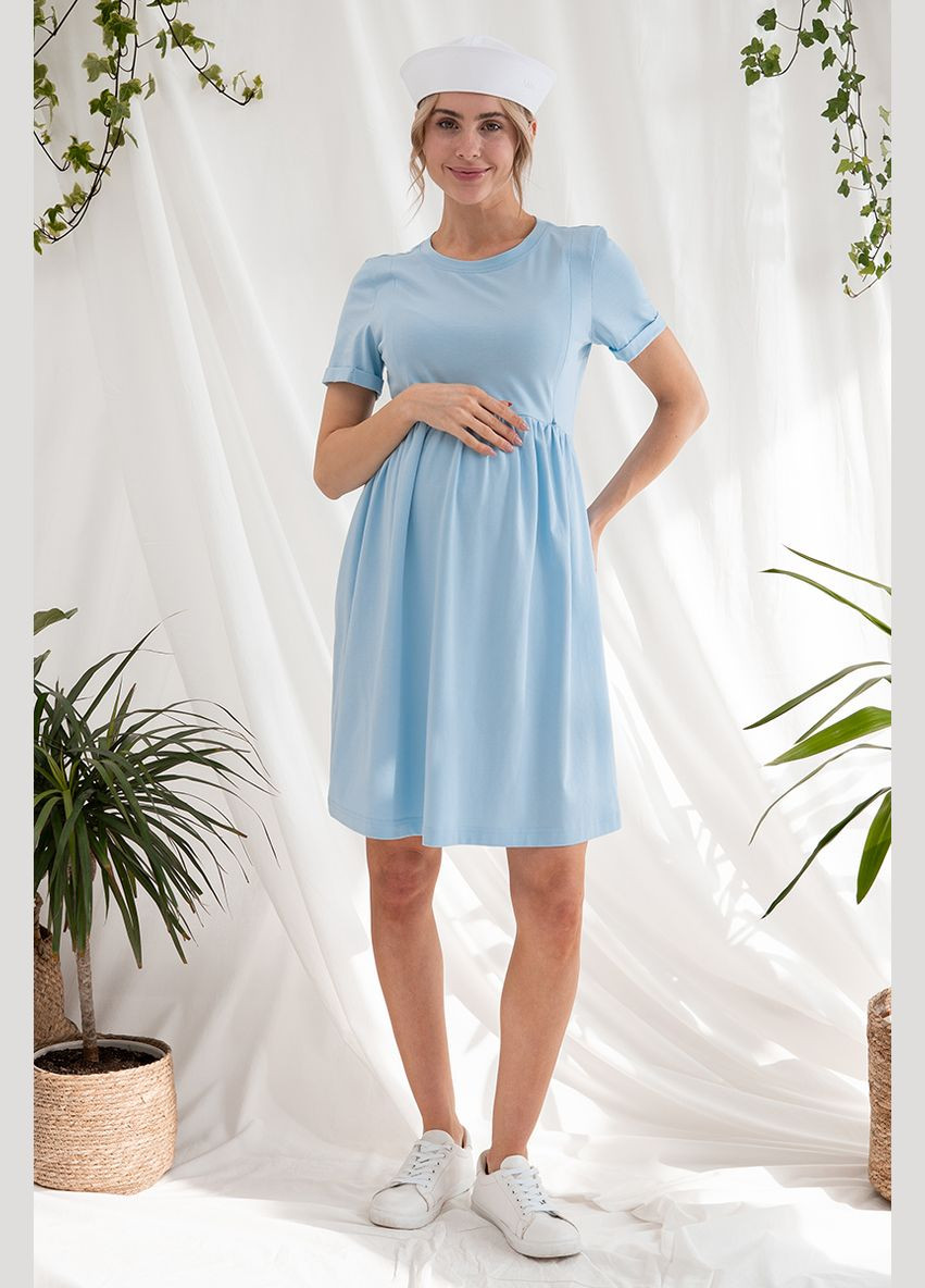 Блакитна блакитна сукня-футболка для вагітних та годуючих з бавовняного трикотажу Юла мама