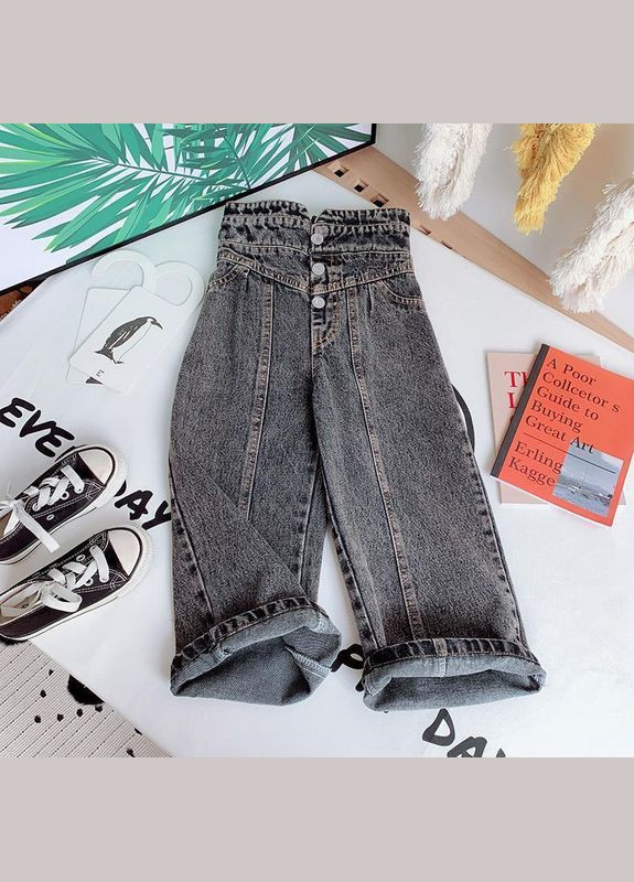 Темно-серые демисезонные джинсы детские широкие на резинке ( ) (11656) Qoopixie