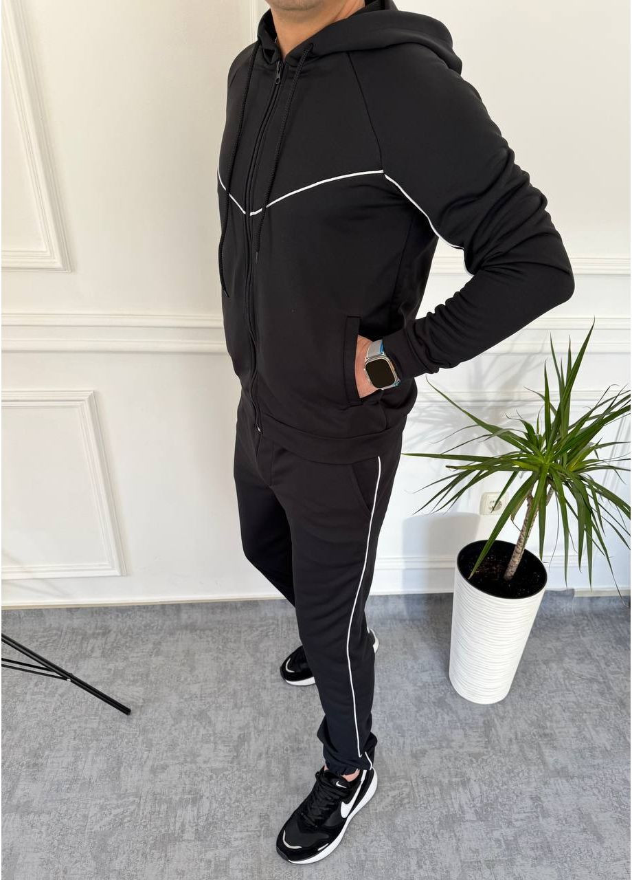 Чорний демісезонний чоловічий спортивний костюм з капюшоном брючний Україна
