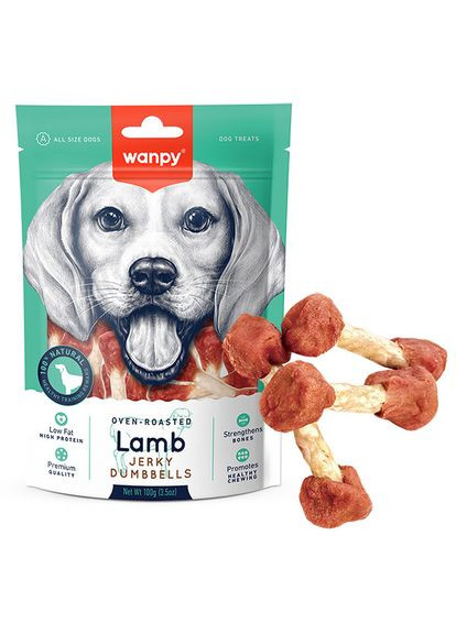 Лакомства для собак косточка гантеля Lamb Jerky Dumbell с ягненком 100 г (6927749840206) Wanpy (279570092)