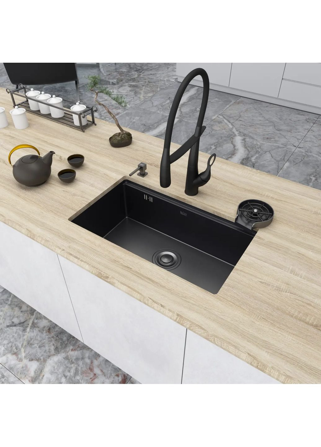 Чорна мийка під стільницю 1.5 мм багатофункціональна Nett NB-7042 (352730041)