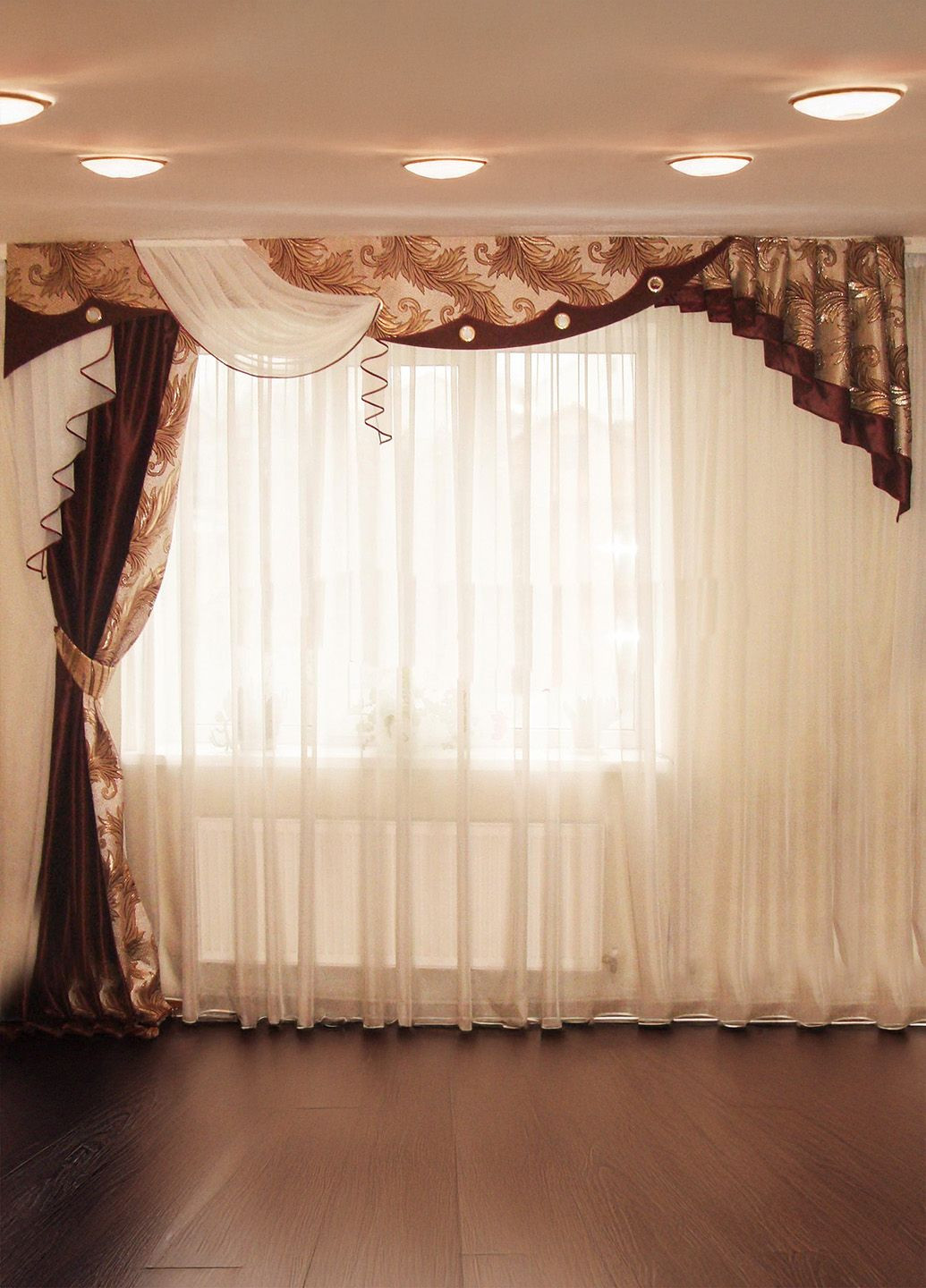 Жесткий ламбрекен с шторой Три Волны 3м бордовый с бежевым (69ж) Firanka Style (340111985)