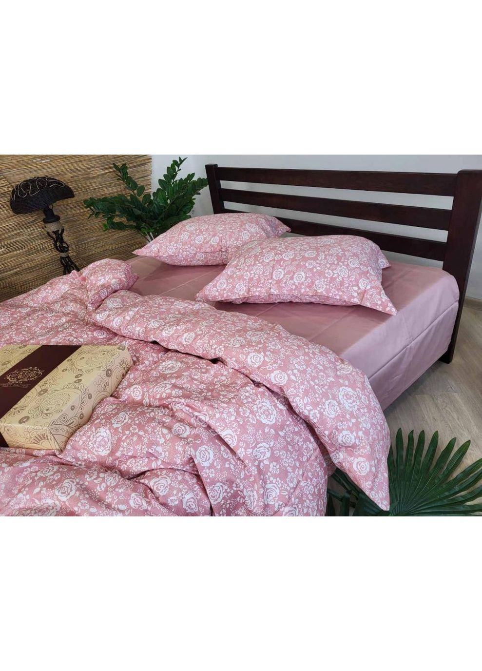 Постельное белье с резинкой MUSCAT ROSE, сатин PREMIUM Полуторный размер, наволочки 70/70 No Brand (364219356)