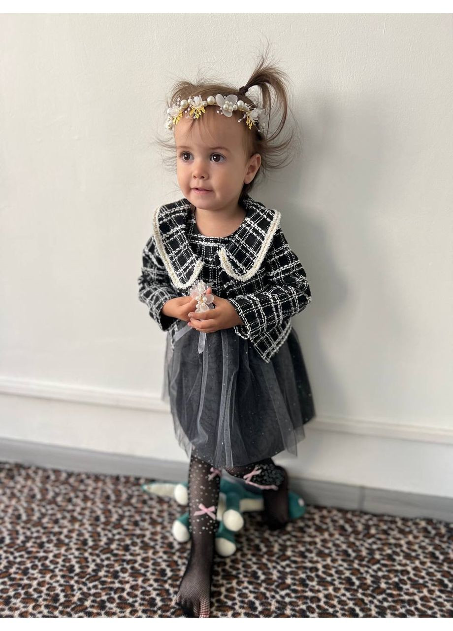 Чорно-біла костюм для дівчинки — твідовий сарафан з фатином і піджаком No Brand (366669544)