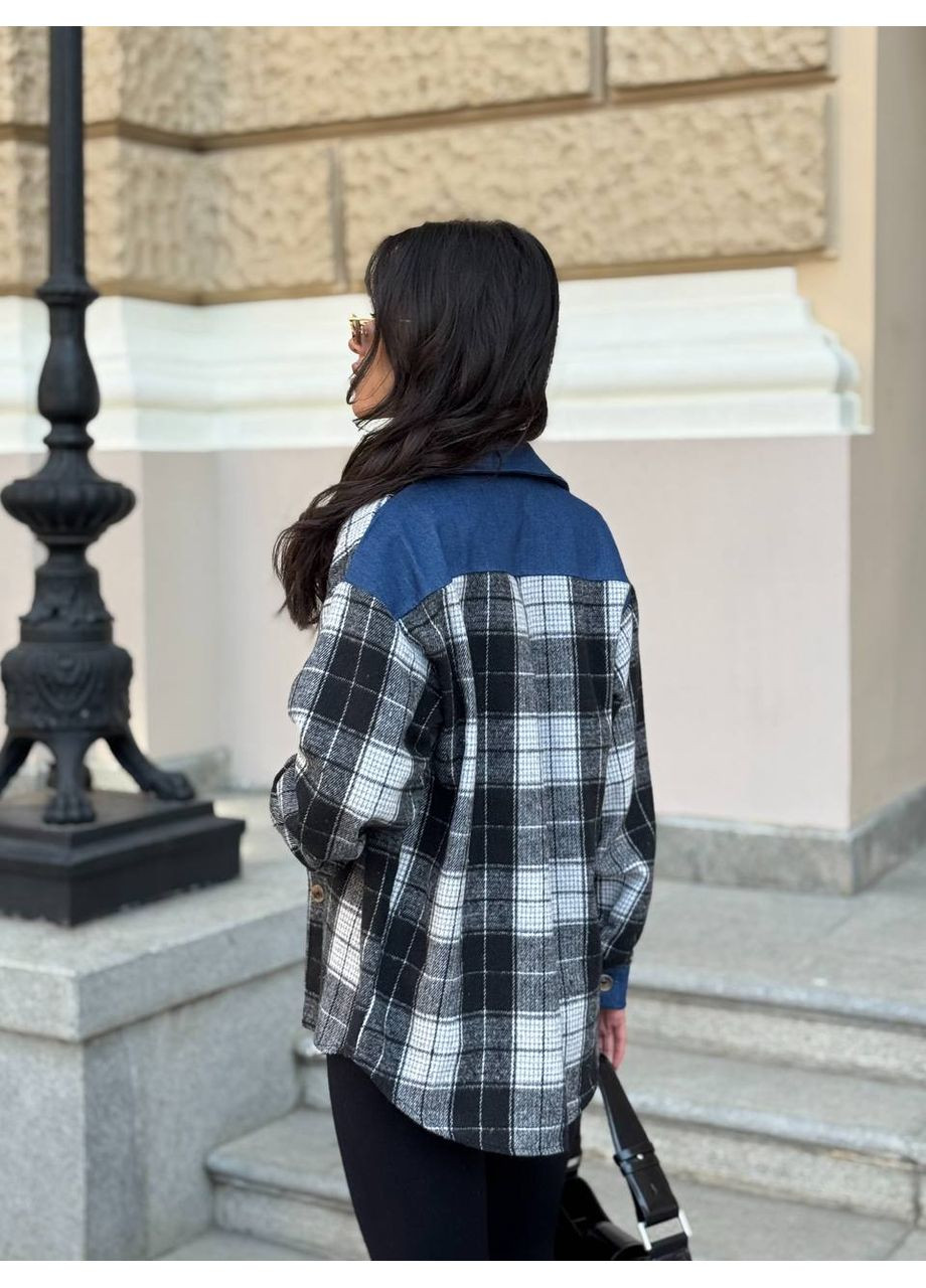 Жіноча стильна картата сорочка з джинсовими вставками Україна (358934429)