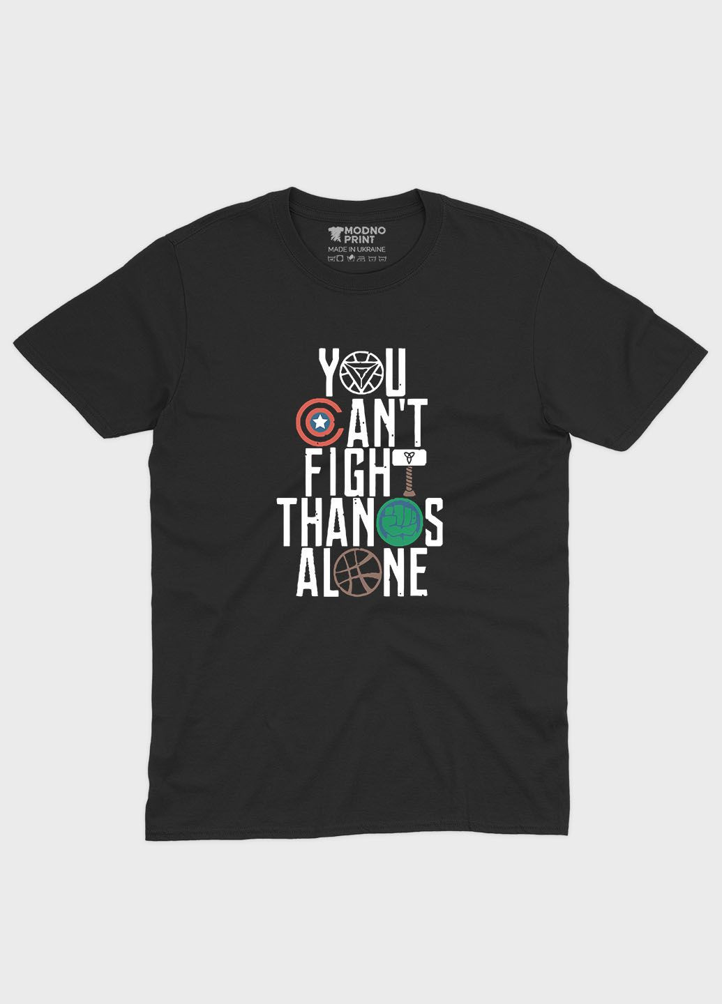 Чорна демісезонна футболка для хлопчика з принтом супергероями - месники (ts001-1-bl-006-025-011-b) Modno