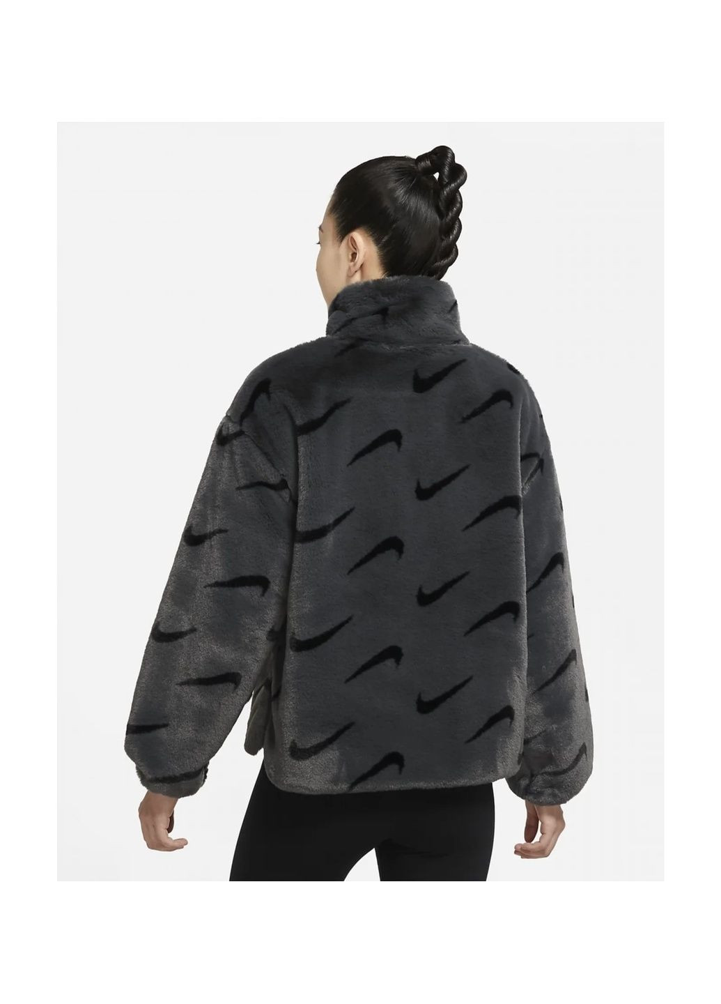 Серая куртка женская women sportswear plush fur all-over print jacket grey dq6842-070 Nike