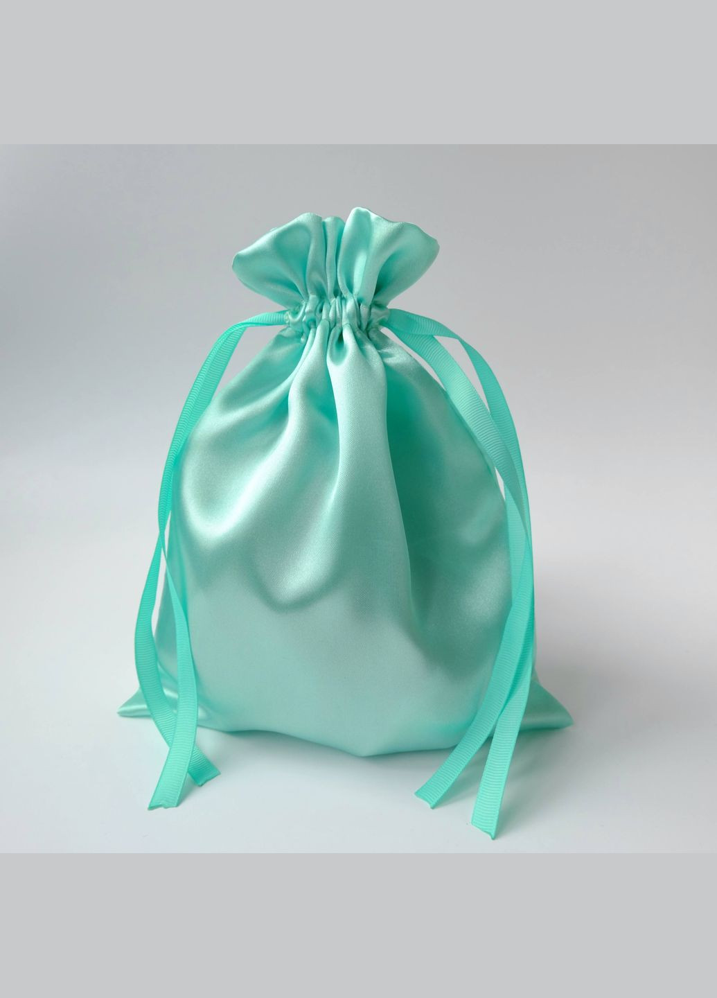 Еко мішечок атласний, мішок для зберігання пакування товарів подарунків м'ята 25х20 No Brand з рюшою (315403154)