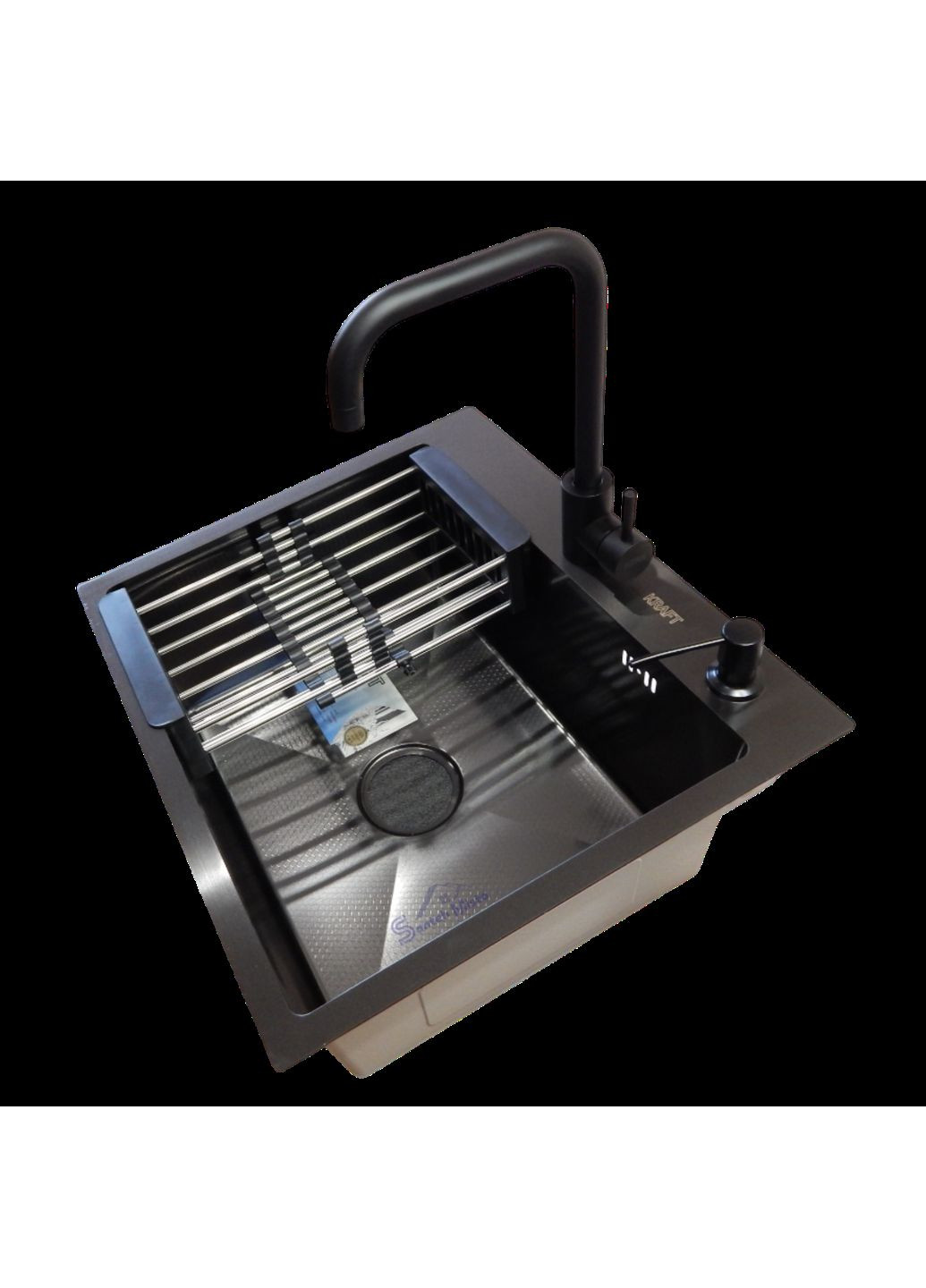 Комплект кухонной мойки Handmade PVD черная HS54*48 (3.0/1.0 мм) декор Kraft (350671443)