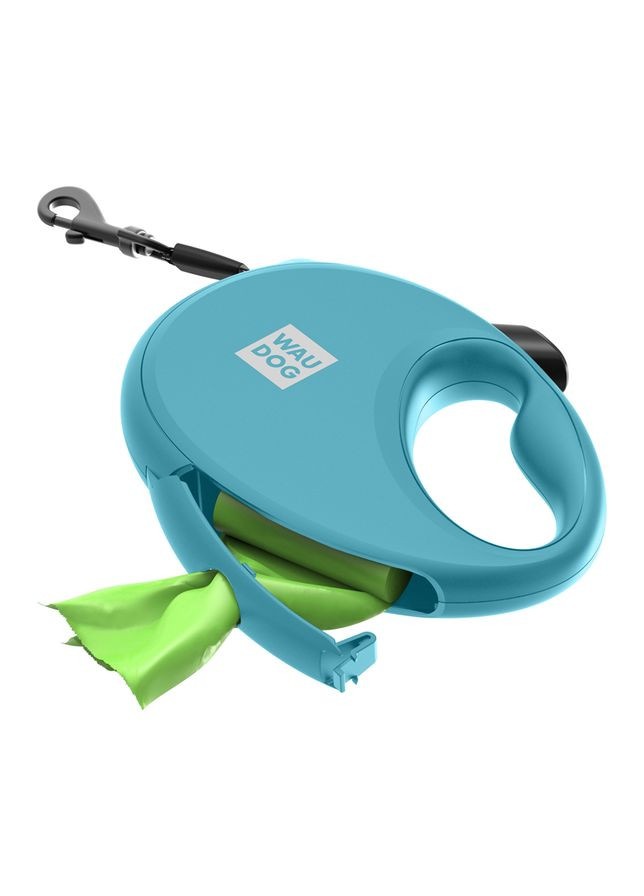 Повідець-рулетка для собак R-leash з контейнером для пакетів, світловідбивна стрічка,, до 40 кг, 5 м, блакитний WAUDOG (323487159)