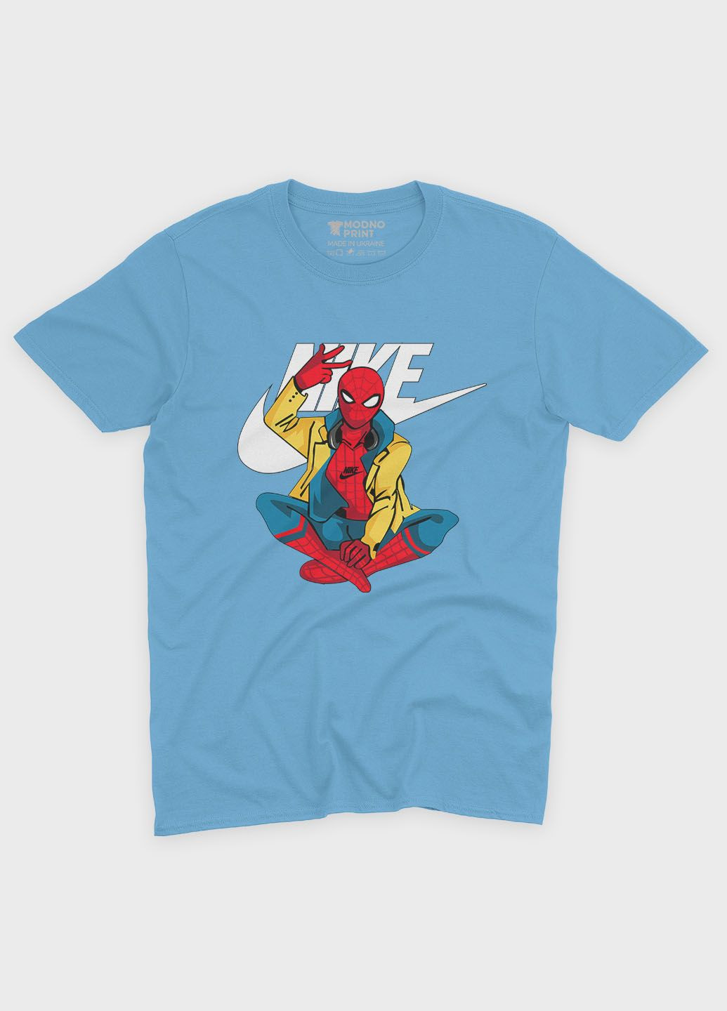 Голубая демисезонная футболка для девочки с принтом супергероя - человек-паук (ts001-1-lbl-006-014-030-g) Modno