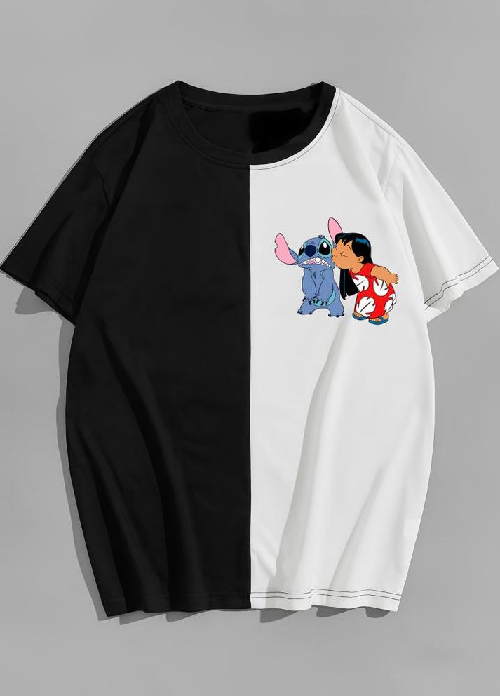 Комбінована футболка оверсайз ліло і стіч стильна унісекс No Brand