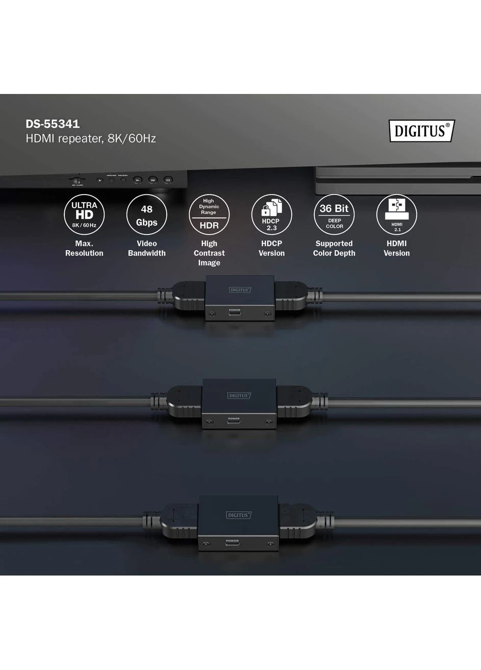 Повторитель HDMI, 8K/60 Гц (10 м 8K/60 Гц), (13 м 4K/60 Гц) Digitus (395411445)