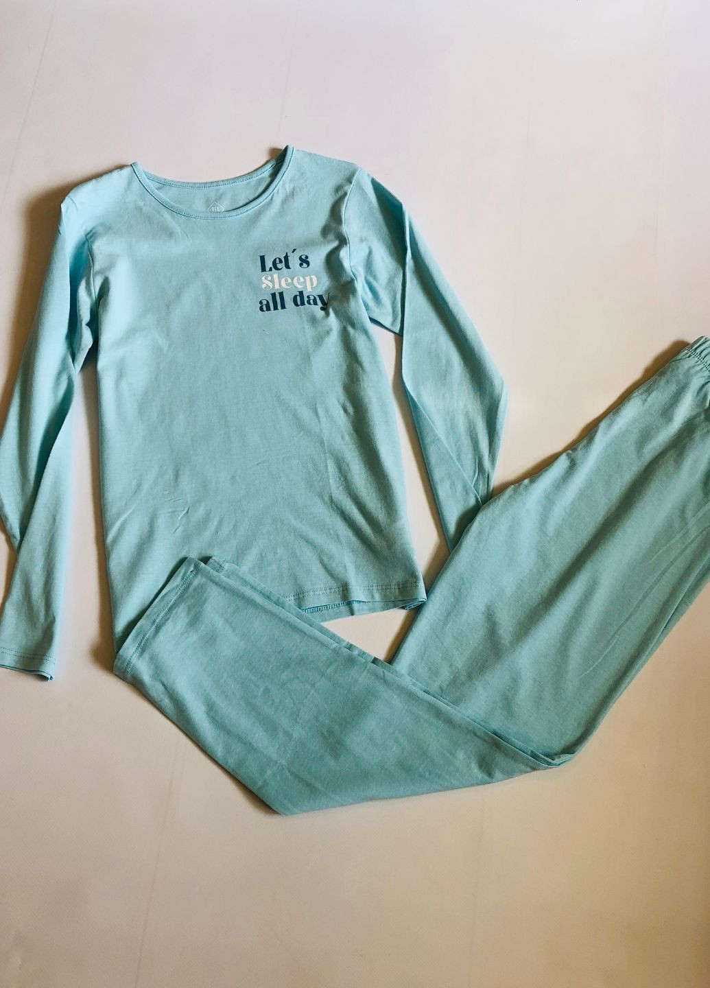 Светло-голубая всесезон пижама девочке из хлопка лонгслив + брюки Tex