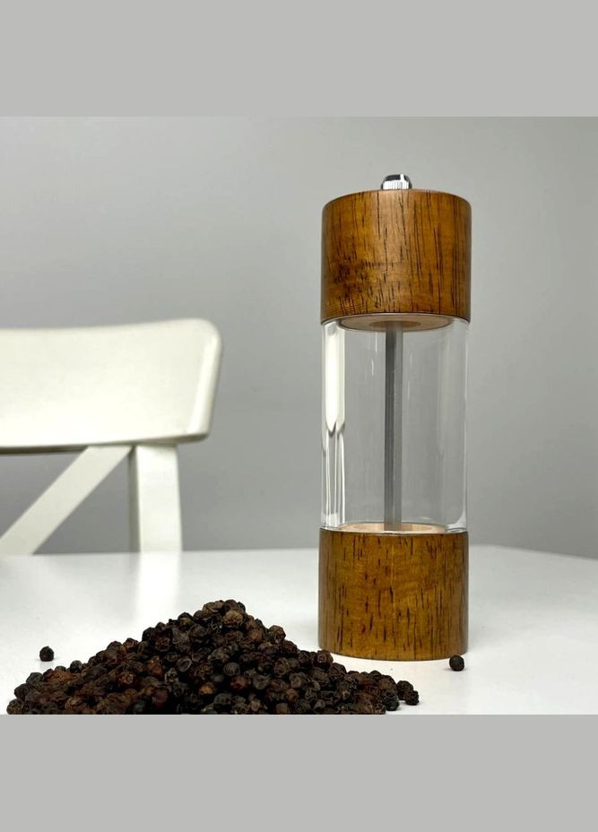 Млин для солі та перцю з дерев'яною кришкою і дном No Brand (303212172)