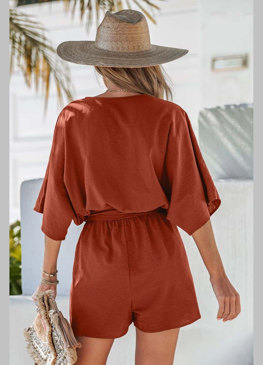 Комбінезон CUPSHE однотонний теракотовий пляжний бавовна