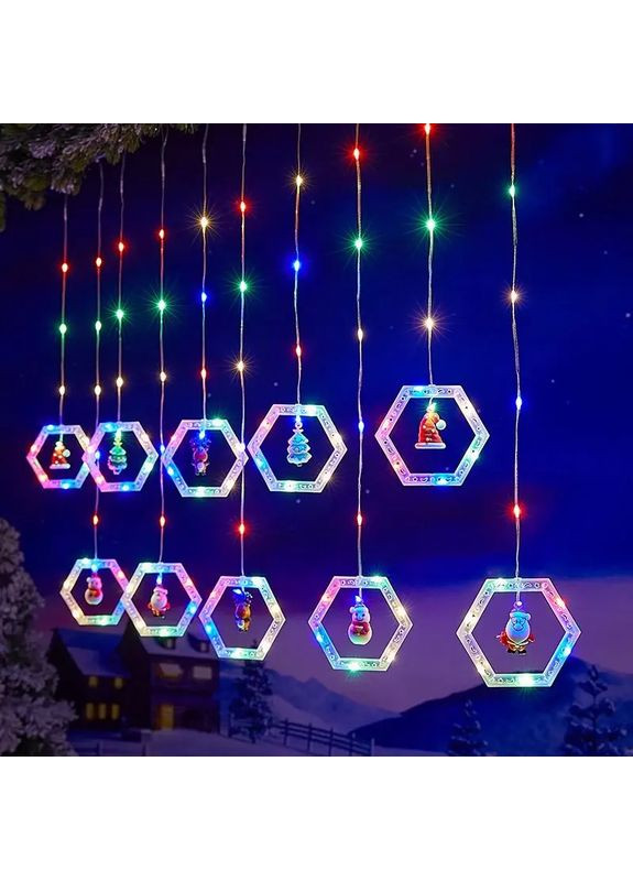 Анімована гірлянда штора Шестигранний новорічний декор Різдвяний AND SF-48 Losso (363834143)