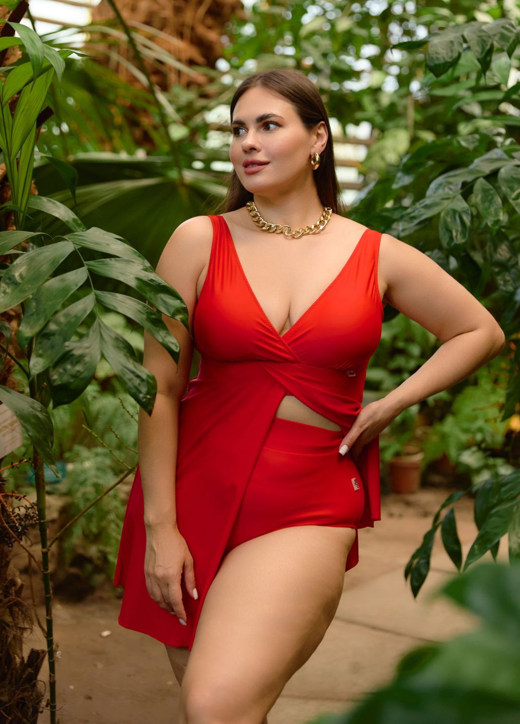 Червоний демісезонний роздільний купальник плаття низ високі труси купальник-сукня, роздільний Ods
