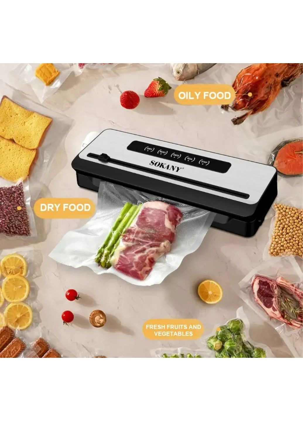 Вакуумний пакувальник побутовий SK-13076 вакууматор 200 Вт Чорний Sokany (365730915)